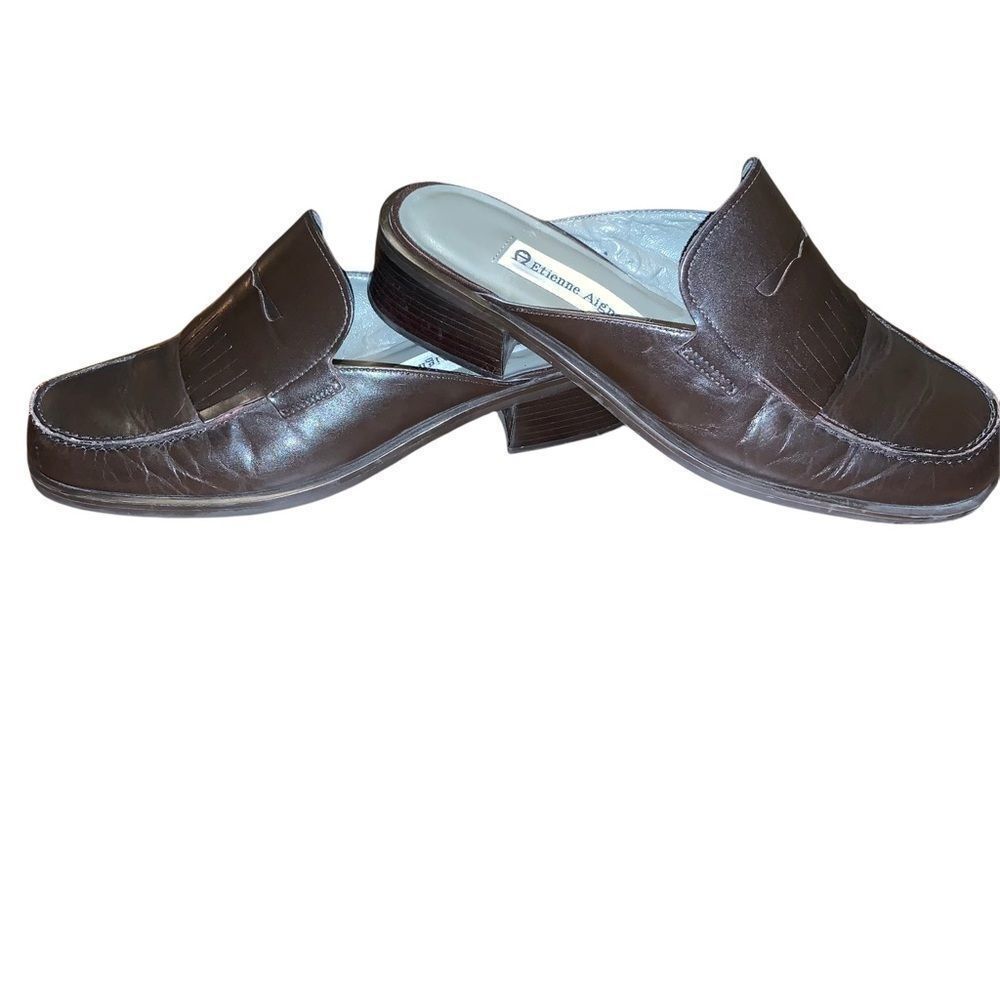 ETIENNE Aigner Chestnut Square Toe Penny Loafer Mule Size 8